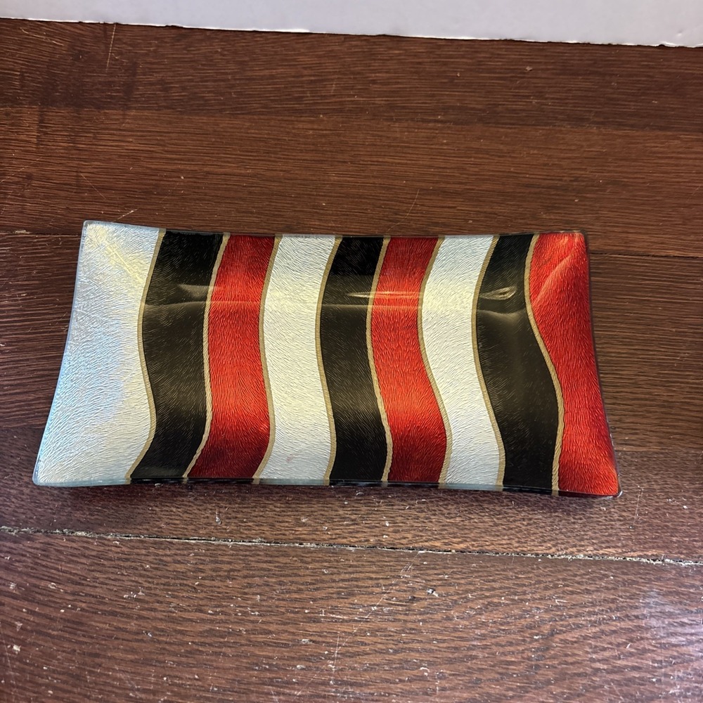 Vintage‎ Colored Metallic Fused Glass Tray, MCM Great!